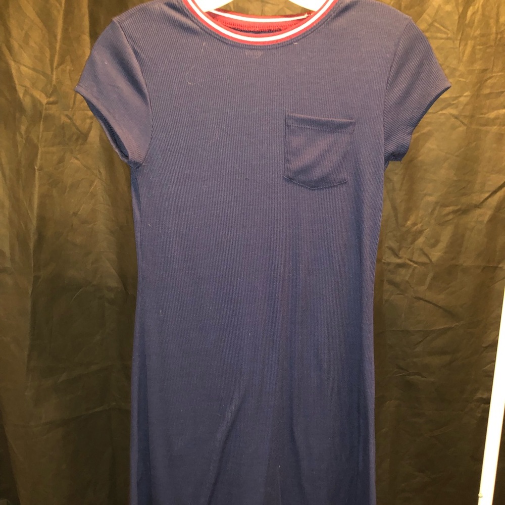 Navy blue ringer neck T-shirt dress
